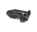 Load image into Gallery viewer, Upgrade Innovations Cine Mounting Plate in black anodized aluminum, showing its rubber anti-twist pad and multiple 1/4-20 threaded mounting holes.
