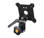 Load image into Gallery viewer, Upgrade Innovations MMS12 VESA Monitor Mount in black anodized aluminum, showing the Friction-Loc hinge and its 5/8-inch receiver for mounting on a c-stand spigot.