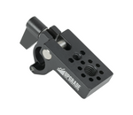 Load image into Gallery viewer, Upgrade Innovations Flip Open 15mm Rod Clamp in black anodized aluminum, showing the SmallHD 1/4-20 and ARRI 3/8-16 Pin-Loc mounting points on its surface.