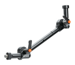 Load image into Gallery viewer, Upgrade Innovations Single 8-inch Rudy Arm with Arri 3/8 to Arri 3/8 mounts, showing its two pivot points, 15mm rod construction, and adjustable levers.