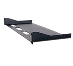 Load image into Gallery viewer, FSI Rack Mount Kit for BoxIO, fully assembled with four BoxIO units mounted in a 1RU space, showing both face and recessed mounting positions.