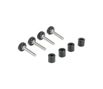 Load image into Gallery viewer, Upgrade Innovations VESA Plate Spacers kit with four aluminum spacers, four M4 thumbscrews, and four M4 pan head screws for SmallHD 4K monitors.