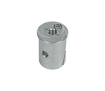Load image into Gallery viewer, Upgrade Innovations Whaley Rail II Vertical Post End Plug, a black metal cylinder with a 3/8"-16 threaded hole, shown ready for installation into a monitor frame post.