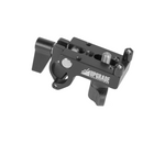 Load image into Gallery viewer, Upgrade Innovations Flip Open 15mm Rod Clamp attached to a rod, showing the 1/4-20 male thread and the low-profile wing knob.