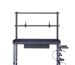 Load image into Gallery viewer, Upgrade Innovations Whaley Rail II monitor mounting frame installed on an Inovativ Echo studio cart, holding two production monitors.