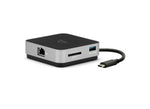 Load image into Gallery viewer, OWC USB-C Travel Dock E, a compact black 6-port travel hub, showing its USB-C, HDMI, USB-A, SD card, and Ethernet ports.