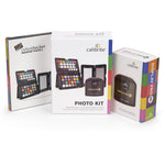 Load image into Gallery viewer, The Calibrite Photo Kit, showing the Display Pro HL monitor calibrator next to the open ColorChecker Passport Photo 2 reference target.