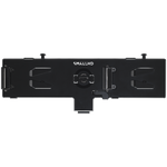 Load image into Gallery viewer, SmallHD Dual V-Mount Battery Bracket mounted on the back of a 4K monitor, showing the two battery slots and cable-free Arca Swiss rail connection.