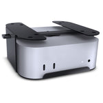 Load image into Gallery viewer, Sonnet MacCuff Mini heavy-duty steel security bracket mounted underneath a wooden desk, holding a Mac mini securely in place.