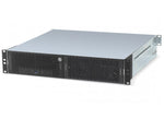 Load image into Gallery viewer, Front view of the Sonnet DuoModo xMac mini/Echo III Rackmount System, showing the xMac mini module's front-panel Thunderbolt and USB ports and the vented Echo III module.