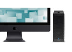 Load image into Gallery viewer, Front three-quarter view of the Sonnet Echo III Desktop, a black aluminum Thunderbolt 3 to PCIe card expansion chassis, showing its two front-facing Thunderbolt 3 ports.