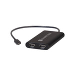Load image into Gallery viewer, Sonnettech Thunderbolt Dual 4K HDMI 2.1 Adapter with its attached Thunderbolt cable and two female HDMI ports visible.
