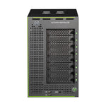 Load image into Gallery viewer, Front view of the Symply WORKSPACE XE 8-Bay Desktop Shared Storage Appliance, a black chassis showing the eight horizontal drive bays and logo.