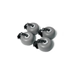 Load image into Gallery viewer, A set of four adicam Sand/Dune Wheels, featuring wide, low-pressure tires and durable aluminum mounts, designed for all-terrain use on film carts.