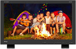 Load image into Gallery viewer, Front view of the TVLogic LUM-310X 31-inch 4K HDR reference monitor, displaying a vibrant landscape, with a separate view of its rear input/output panel.