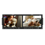 Load image into Gallery viewer, Front view of the TVLogic R-9D dual 10.1-inch rack monitor, showing two active screens in a black rackmount chassis.