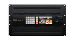 Load image into Gallery viewer, Front view of the Blackmagic Videohub 120x120 12G-SDI video router, showing the LCD screen, control knob, and input buttons.