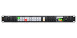 Load image into Gallery viewer, Front view of the Blackmagic Design ATEM 2 M/E Constellation 4K switcher, showing its 1RU chassis with built-in LCD screen and control buttons.