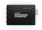 Load image into Gallery viewer, Front view of the Blackmagic Design ATEM Microphone Converter, showing its four combination XLR/TRS analog audio inputs and control switches.