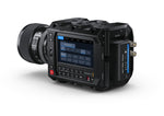 Load image into Gallery viewer, Front view of the Blackmagic Design PYXIS 6K, a box-style digital cinema camera with an L-mount and a side-mounted LCD screen.