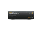 Load image into Gallery viewer, Front and back view of the Blackmagic Design Teranex Mini 12G-SDI to Quad SDI converter, showing its connections.