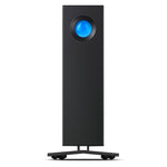 Load image into Gallery viewer, Front view of the LaCie d2 Professional USB-C external desktop hard drive, showing its silver aluminum unibody enclosure and blue status light.