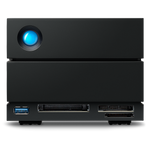 Load image into Gallery viewer, Front view of the LaCie 2big Dock v2 Thunderbolt 3, a dual-bay RAID enclosure with front-facing card readers and ports.