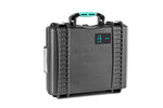 Load image into Gallery viewer, HPRC 2590 Resin Case in black with blue latches, shown closed from a front-three-quarters angle.