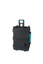 Load image into Gallery viewer, HPRC 2760W wheeled hard resin case in black with blue latches, shown from the front.