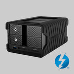 Load image into Gallery viewer, Front view of the Glyph Blackbox PRO RAID desktop drive, showing its black aluminum chassis, dual drive bays, and front-facing I/O ports including SD, CFast, and USB-A.