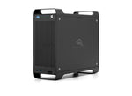 Load image into Gallery viewer, Front view of the OWC ThunderBay Flex 8, a black aluminum tower with eight drive bays, card readers, and various I/O ports visible.