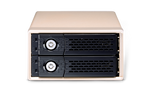Load image into Gallery viewer, Front view of the Netstor NA460C 2-bay USB-C RAID enclosure, showing the two drive bays and connection status lights.