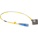 Load image into Gallery viewer, FieldCast 2Core Single-Mode Chassis Connector with a 50cm pigtail cable terminating in a blue LC Duplex connector, shown on a white background.
