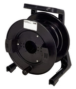 Load image into Gallery viewer, The Schill GT 235.RM cable drum in black, showing its durable PVC construction, integrated carry handle, and side auxiliary winder.