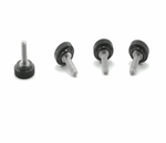 Load image into Gallery viewer, A set of four black Upgrade Innovations VESA plate thumbscrews with o-rings, designed for securely mounting monitors without losing the screws.