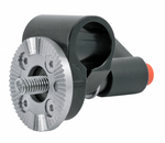 Load image into Gallery viewer, Upgrade Innovations ARRI Rosette with 15mm Rod Clamp, showing the black anodized aluminum finish, M6 bolt, and adjustable red tightening lever.