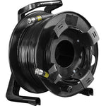 Load image into Gallery viewer, FieldCast 4-Core single-mode heavy-duty fiber optic cable neatly wound on a black Schill GT380 winding drum, ready for field use.