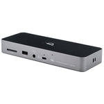 Load image into Gallery viewer, OWC 11 Port Thunderbolt 4 Dock showing all ports, including Thunderbolt 4, USB-A, SD card reader, and Ethernet, connected to a laptop.