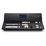 Load image into Gallery viewer, Front view of the Blackmagic Design ATEM Television Studio HD8 ISO live production switcher, showing the professional control panel with illuminated buttons, t-bar fader, and LCD scribble strips.