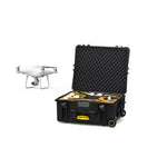 Load image into Gallery viewer, HPRC 2780W wheeled hard case open, showing custom foam interior with cutouts for a DJI Phantom 4 RTK drone, D-RTK 2 ground station, and accessories.