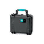 Load image into Gallery viewer, The black HPRC 2300 unbreakable hard case, shown closed from a front-three-quarters angle, highlighting its rugged corners and secure latches.