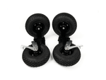 Load image into Gallery viewer, Complete adicam 10-inch pneumatic wheel kit, including two swivel wheels with red brakes and two fixed wheels, ready for installation on a production cart.