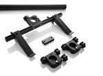 Load image into Gallery viewer, Inovativ Tripod System mounted on a Voyager workstation cart, securely holding a professional video tripod next to other camera accessories.
