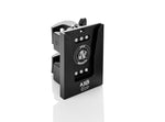 Load image into Gallery viewer, Close-up of the Inovativ AXIS vDrop Receiver mounted on a black stand, highlighting its v-shaped channel and red-topped locking pin.