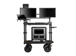 Load image into Gallery viewer, INOVATIV Insight Monitor Mount System attached to a Deploy Gen IV production cart, holding two professional video monitors on set.