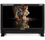 Load image into Gallery viewer, Front view of the Flanders Scientific DM160 OLED broadcast monitor displaying a color pattern, showcasing its screen and controls.