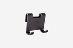 Load image into Gallery viewer, Mule Headrest Monitor Mount Clamp attached to a car's black leather headrest, showing the 1/4-20 and 3/8-16 inch mounting threads on its plate.