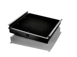 Load image into Gallery viewer, Inovativ combo locking top drawer installed on a professional Inovativ Voyager equipment cart, with the drawer slightly open to show the black carpeted interior and combination lock.