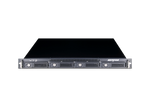 Load image into Gallery viewer, Front view of the Netstor NS370TB3 1U 4-bay Thunderbolt 3 RAID Storage unit installed in a rack.