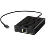 Load image into Gallery viewer, Sonnet Solo 10G Thunderbolt 3 to 10GbE adapter, a compact silver aluminum device with a black captive Thunderbolt 3 cable and an RJ45 Ethernet port.